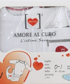 Kit invernale neonato 1 body manica lunga 1 bavaglino e 1 calze 0-1 mese Amore al Cubo